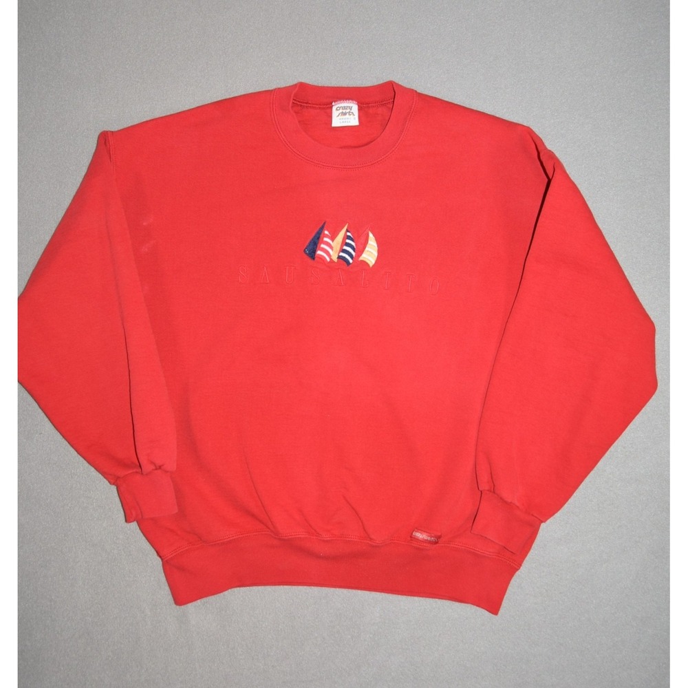 Vintage Crazy Shirts Hawaii Sweatshirt Mens Large Red Sausalito Sailboat USA